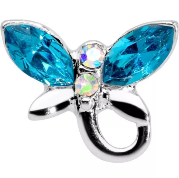 16 GAUGE 1/4 CLEAR AQUA GEM LOOP TRAGUS EARRING - Picture 2 of 4